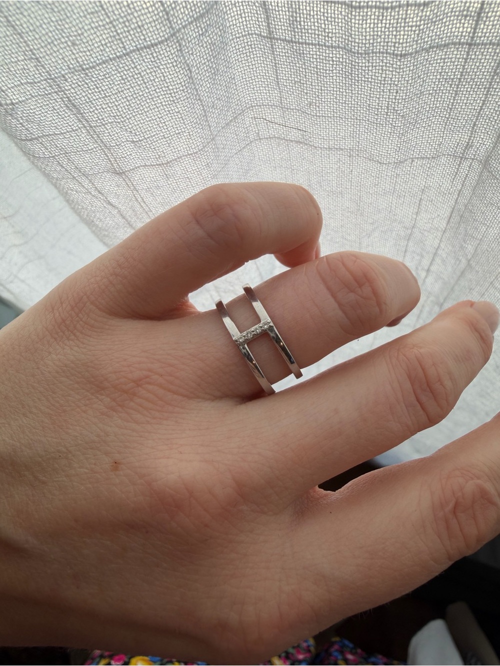 Kendra Scott White Gold Double-Band Ring with Pavé Bar - size 6